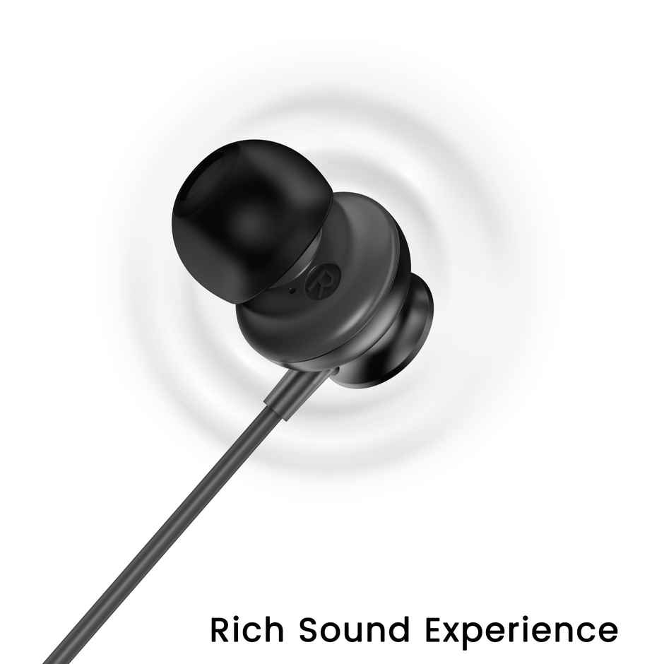 Ambrane 3.5mm Wired Earphones with Mic, Powerful HD Sound with High Bass, Stringz 38 Black