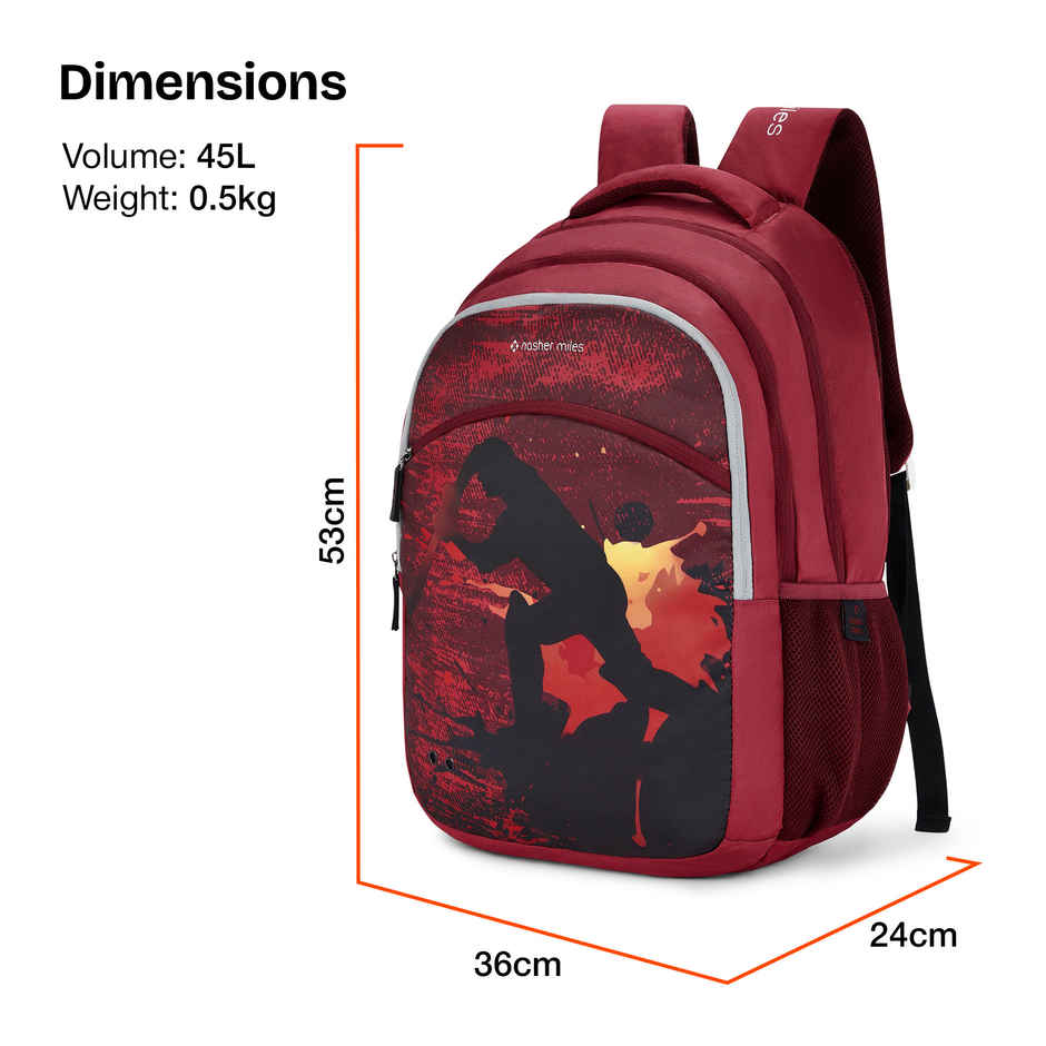 Nasher Miles Cricket Backpack- Unisex- 3 Compartment Casual College Bag- Red- 45L