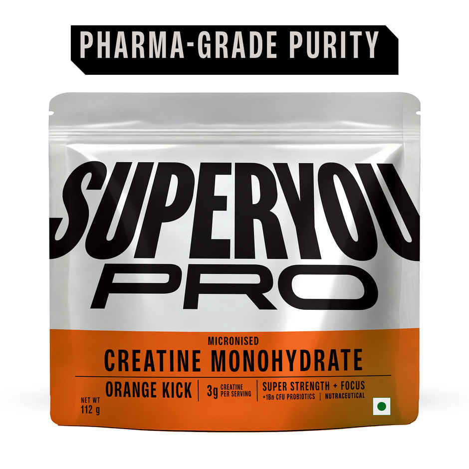 Superyou Pro Fermented Yeast Protein- Chocolate | 24G Protein Per Scoop (1kg) & Superyou Pro Micronised Creatine Monohydrate Kick | 33 Servings | Orange (112g) Combo 