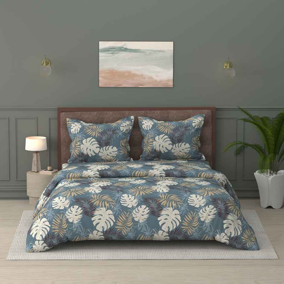 Raymond Home Blue Floral Comforter 110 TC Double Bedsheet with 2 Pillow Cover Bedding Set