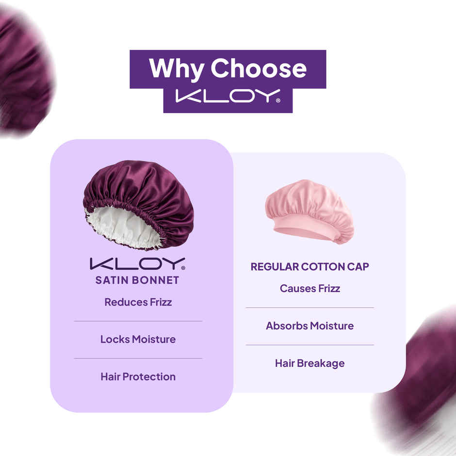Kloy Satin Silk Hair Bonnet with Scrunchie | Anti-Frizz Sleep Cap for Hair Protection