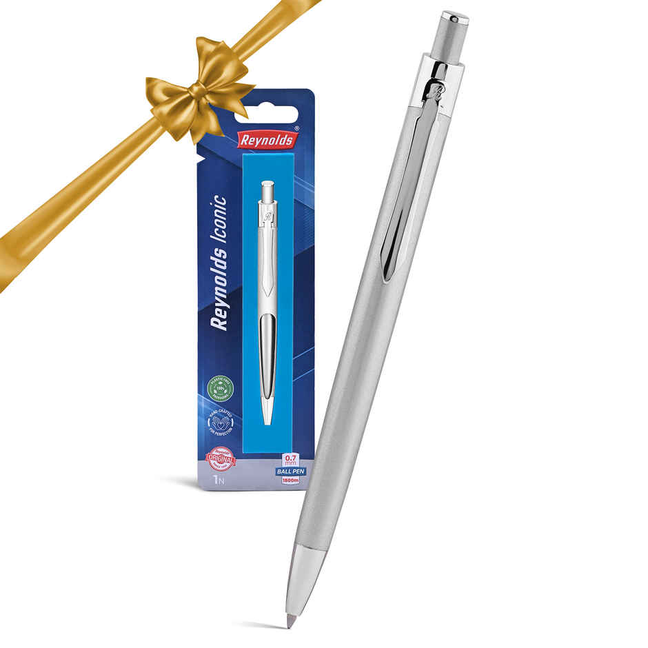 Reynolds Premium Tiktok Metal Pen, Silver Bodycolor (Blue Pen)
