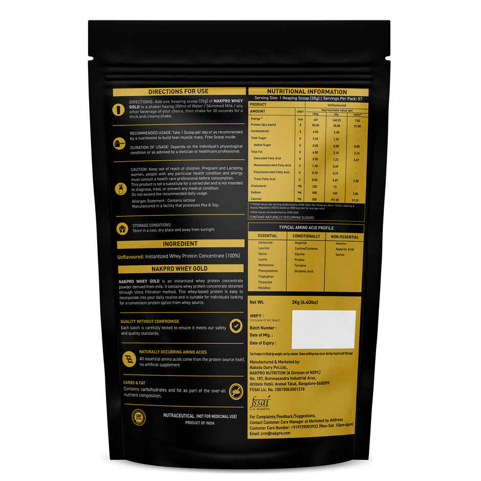 NAKPRO Whey Gold Protein Concentrate Trustified Certified | Unflavored