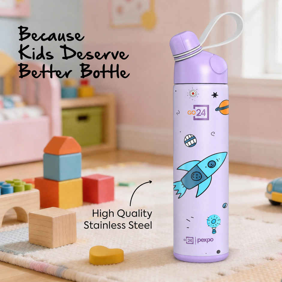 Go24 | Pexpo Pico Cute Sipper | 500 ml | Hot & Cold Steel Bottle | Rocket Uv Printed Design