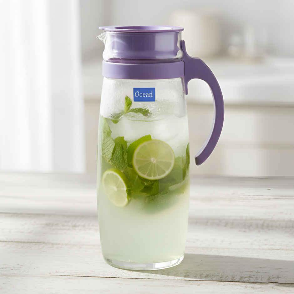 Ocean Divano Pitcher Water Glass Jug | 1.6 L | Transparent | Purple Lid