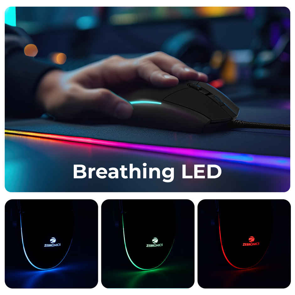 Zebronics War M Wired Gaming Mouse, 6 Buttons, Upto 4200 Dpi, Usb Interface, Breathing Led