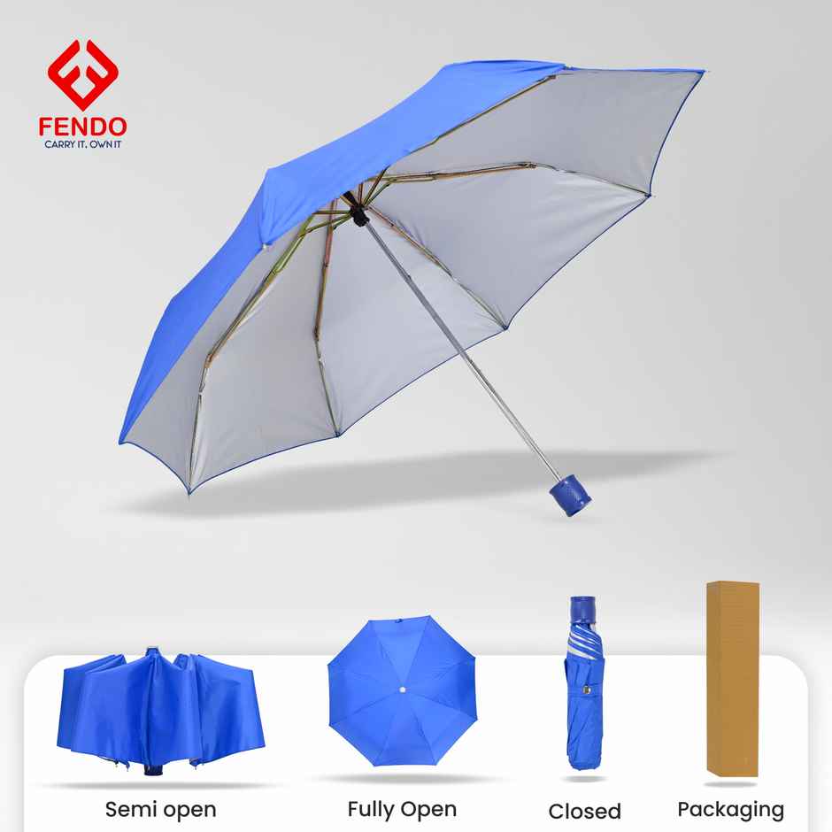 Fendo 3 Fold Hand Open 21.5 inch Royal Blue Umbrella
