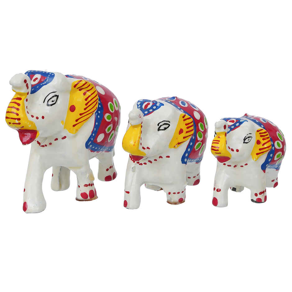 eCraftIndia Set Of 3 Elephant Statues - White