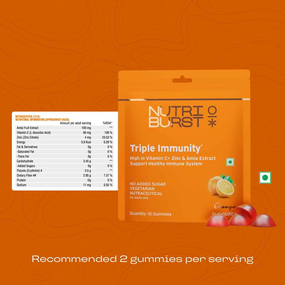 Nutriburst Triple Immunity Gummies With Vitamin C, Amla & Zinc