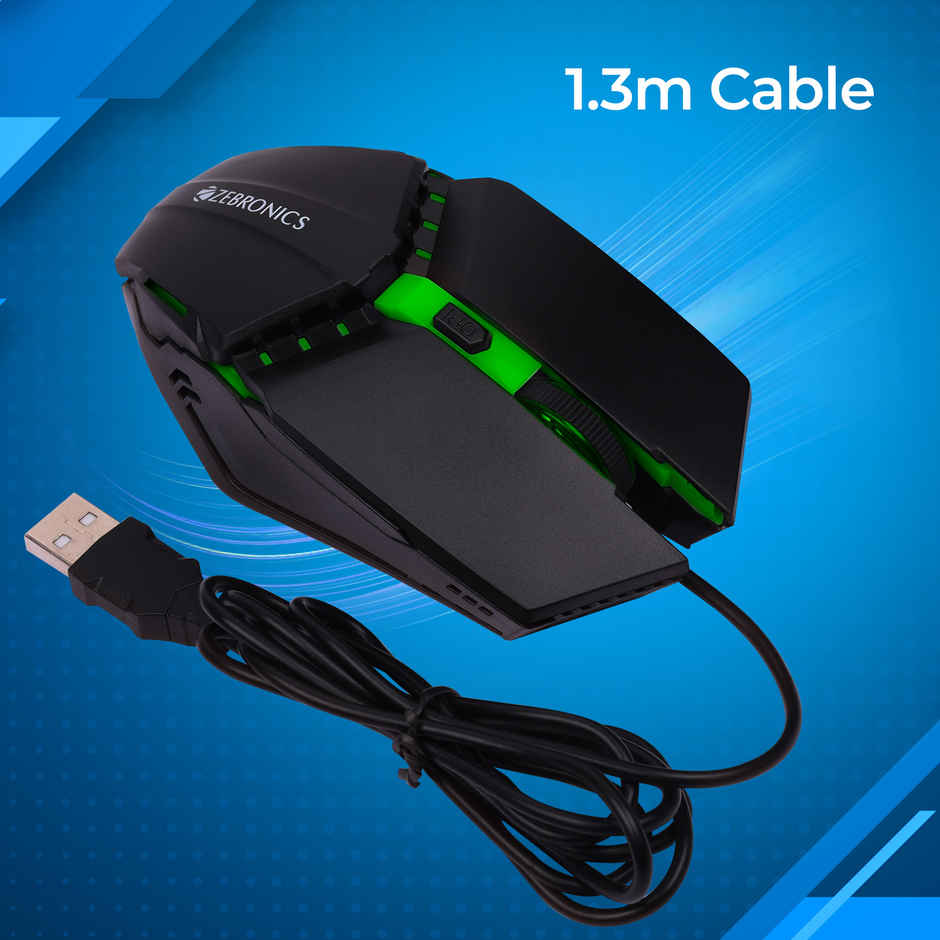 Zebronics Phero Wired Gaming Mouse With Up to 1600 DPI, LED Lights, DPI Switch, High Precision,4 Buttons - Black