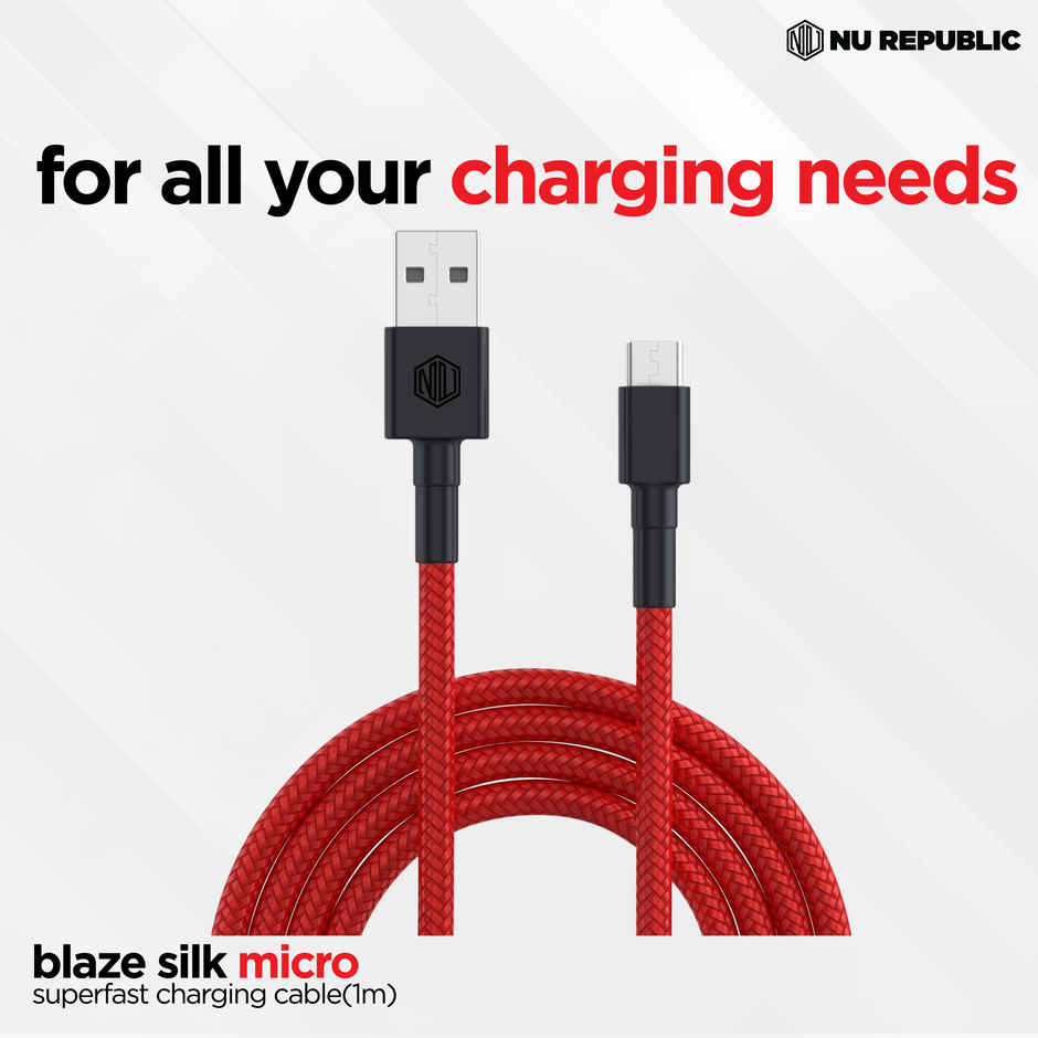 Nu Republic Blaze Silk Micro USB 3.1A Unbreakable USB A to Micro USB Rugged Nylon Braided Charging Cable - Red