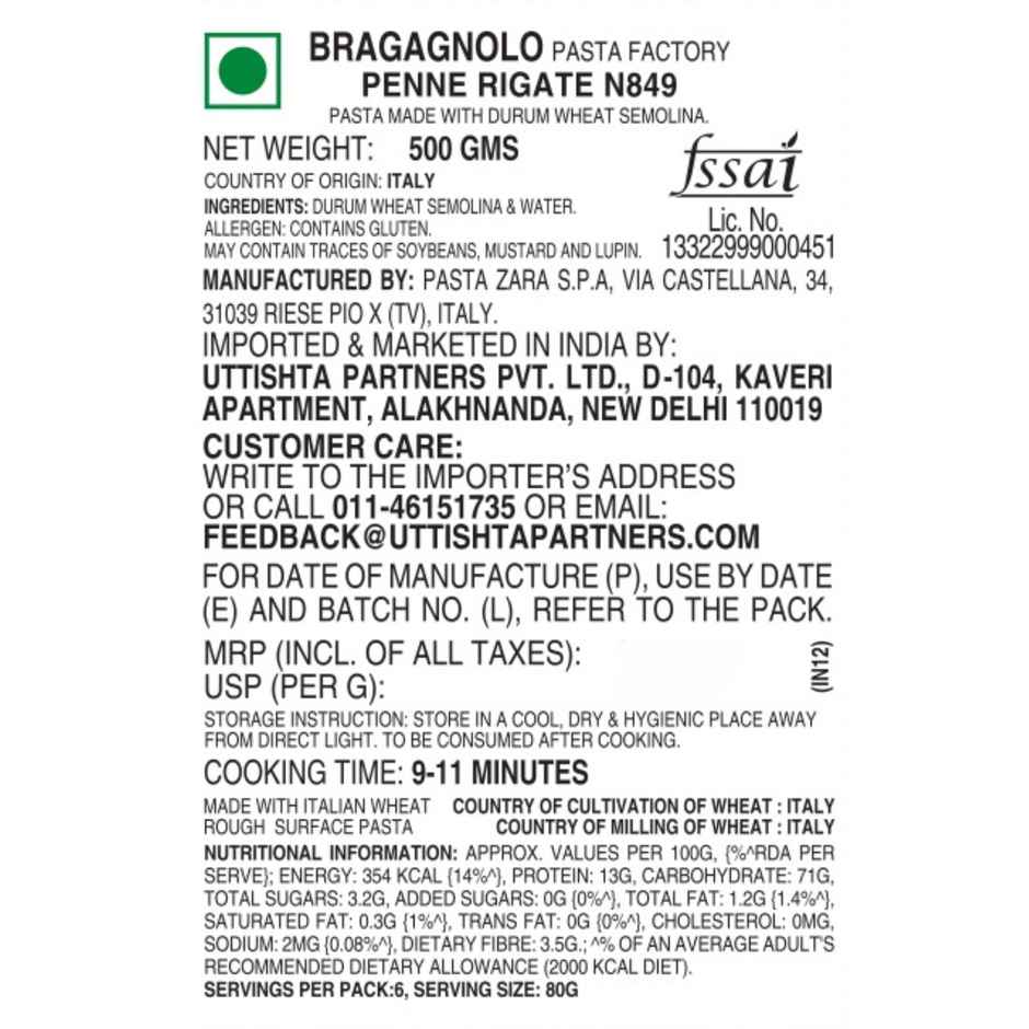 Bragagnolo Penne Pasta | Itlaian Wheat Bronze Cut Die Rough Surface