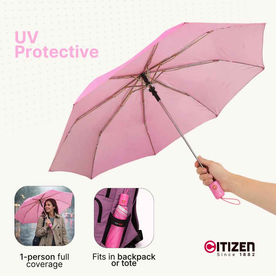 Citizen Auto Pink Mono Silver Umbrella | 22 Inch | 3 Fold