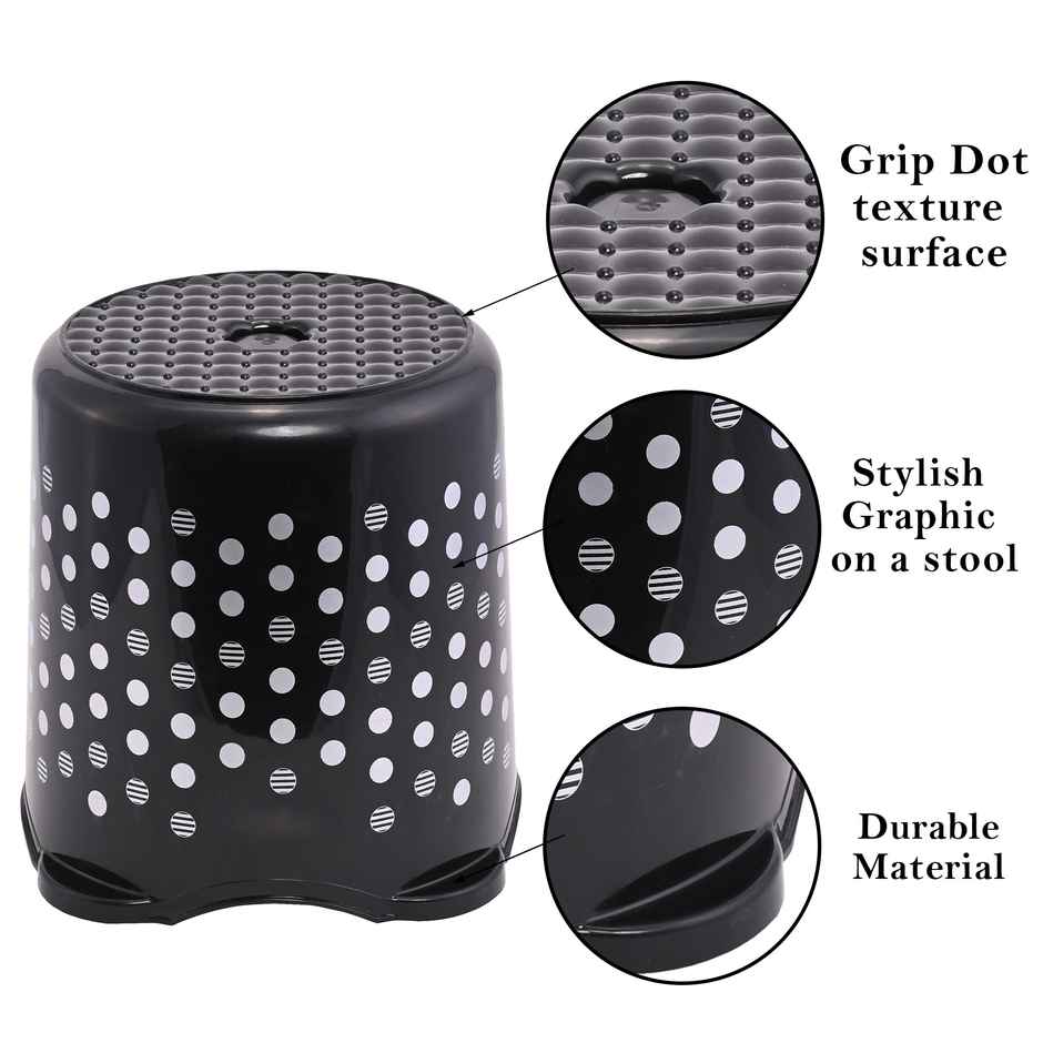 Kuber Industries Stackable Stool | Lightweight Space-Saving Stool for Kitchen & Garden | Black Dot