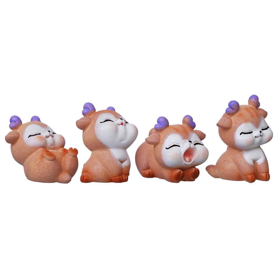 eCraftIndia Set of 4 Miniature Cute Deer Statues Animal Figurines Showpiece
