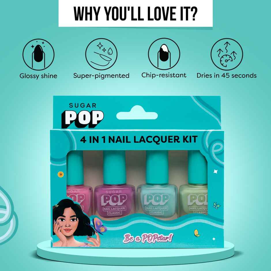 SUGAR POP 4 in 1 Nail Lacquer Kit- 04 Pastel Paradise | Trendy Soft Pastel Shades