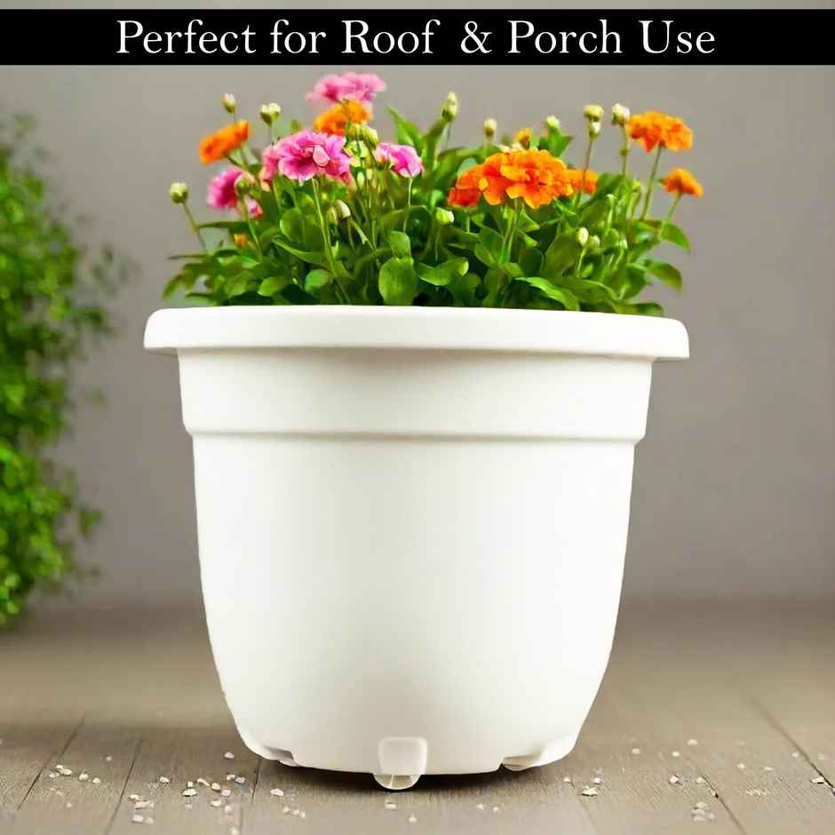Kuber 14-Inch Plastic Plant Pot | Portable with Wheels | Indoor/Outdoor | White