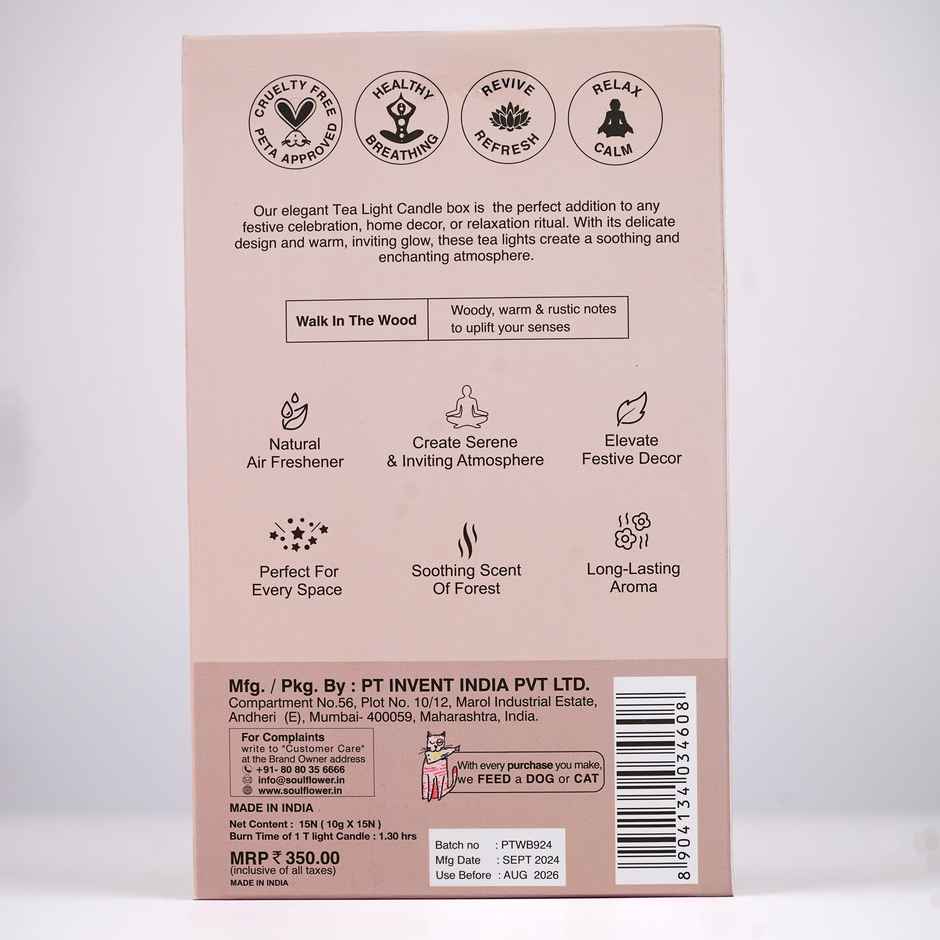 Soulflower Tea Light Candle, Walk In The Wood