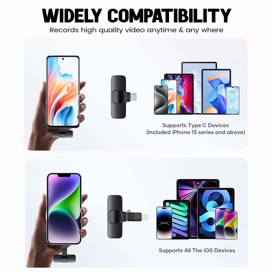 KMW 01 Wireless Microphone | Plug and Play | 20m Range | High Sensitivity | Wide Compatibility, Clear Sound | Type-C & iOS Connector Type