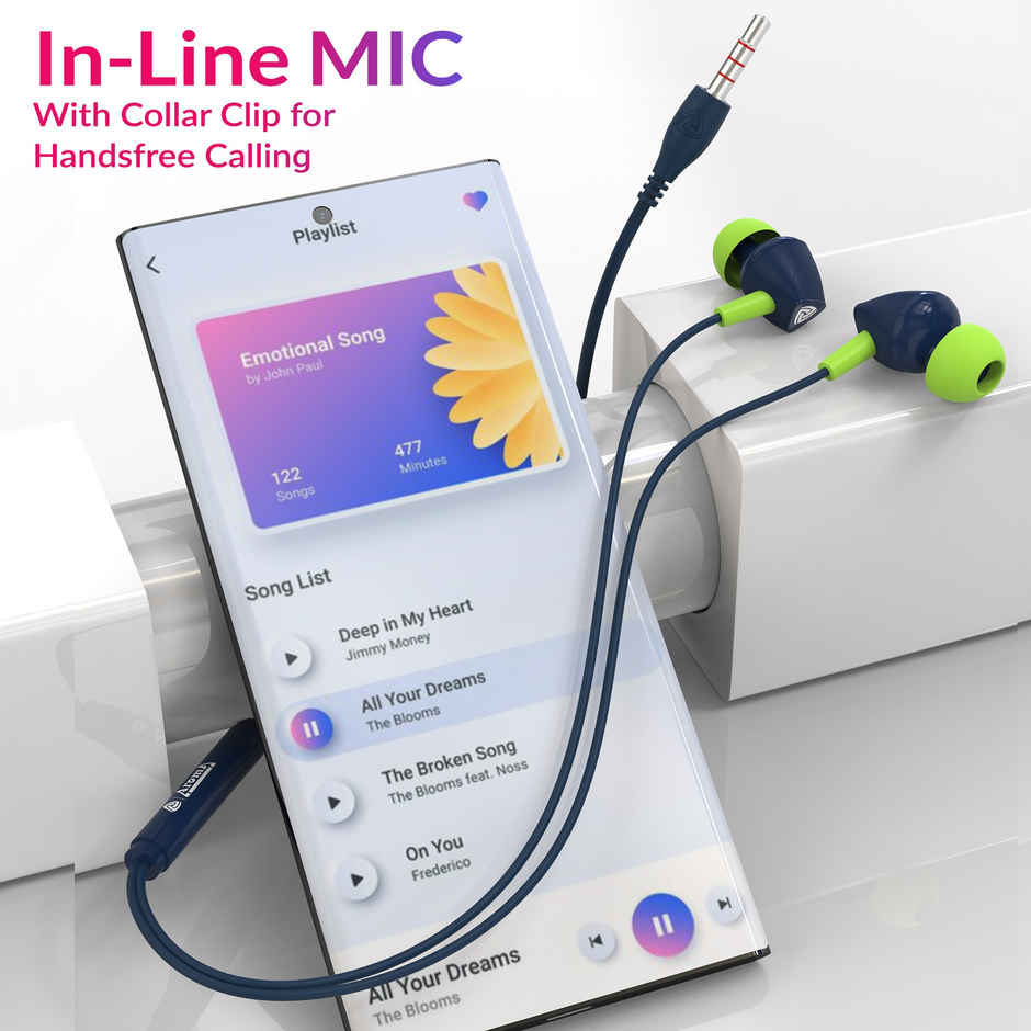 Aroma HF603 Wired Earphone With Mic 3.5Mm Jack I 10 Mm Drivers For Mobile | Tablet,Laptop I Blue