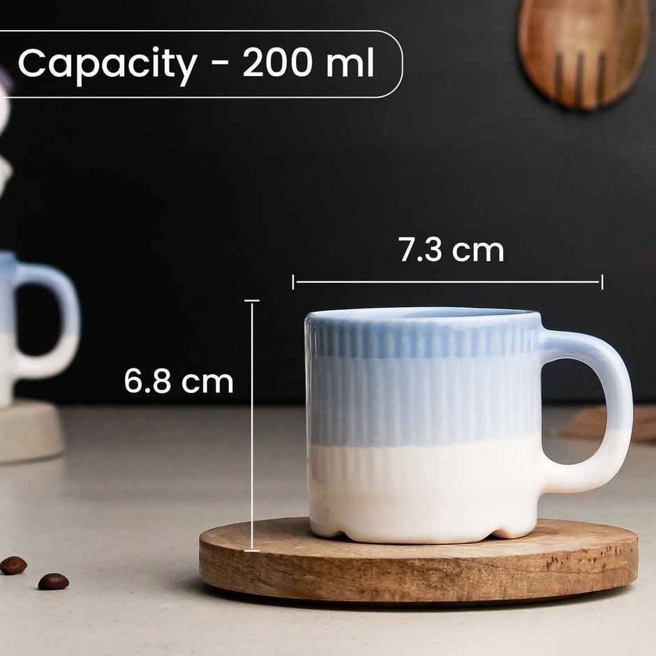 The Earth Store Tt Sky Blue Fringe Tea Cups | 200 ml Microwave Safe Coffee Cup