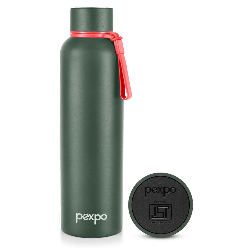 Pexpo Bravo Hot & Cold ISI Certified Insulated Thermosteel Water Bottle | Military Green | 1 L