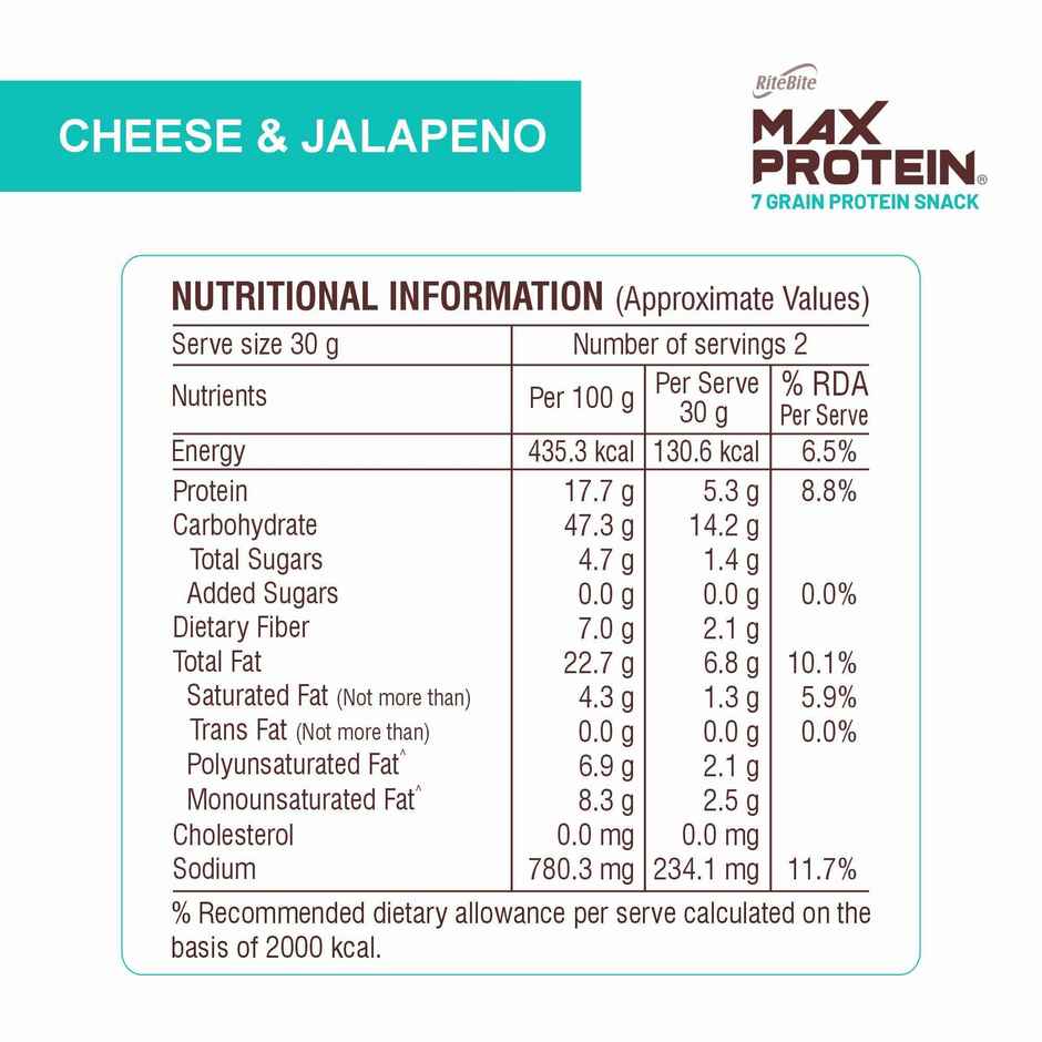 RiteBite Max Protein Cheese & Jalapeno 10 G Multigrain Protein Chips, Healthy Snacks & Munchies