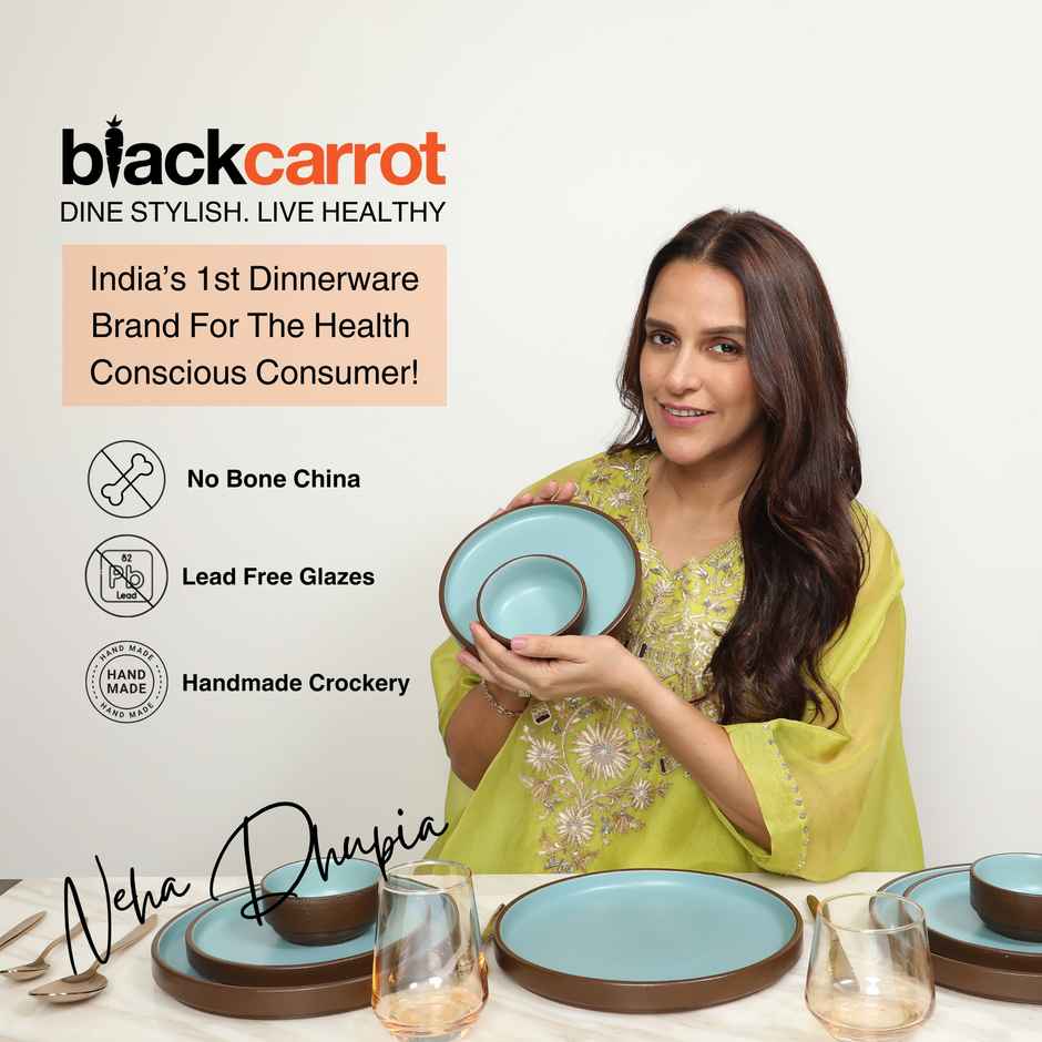 BlackCarrot Snack Plate Set | Animal Bone Ash Free Stoneware | Brown and Blue