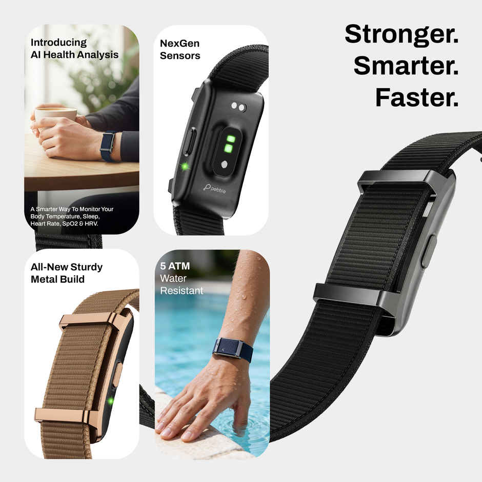Pebble Pebble Qore 2 Smart Band with HR, SpO2, HRV, Temp, Sleep, Calls, 5ATM, Sports Modes