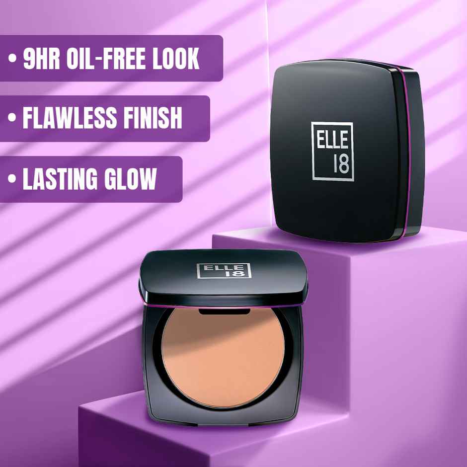 Elle 18 Lasting Glow Compact | 9 Hrs Oil-Free | Vitamin E and C | Matte Finish - Shell