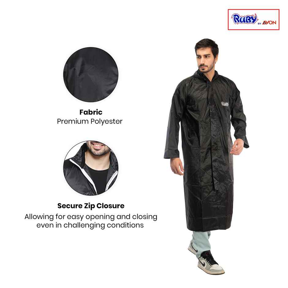 Fendo Ruby Cindrella Rain Coat for Men Long Overcoat Bike Rain Jacket | Black | XXL