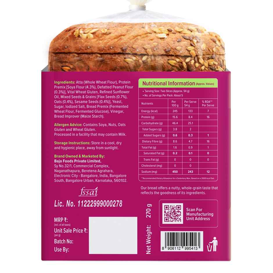 Protein Chef 42 G Protein Multigrain Bread | 5 Superfoods | No Maida