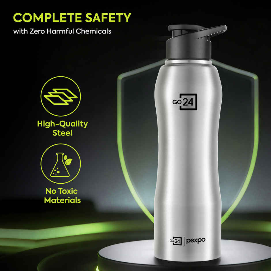 Go24 | Pexpo Bistro 1000 ml Sports And Hiking Stainless Steel Water Bottle (Pack Of 1 Silver Steel)