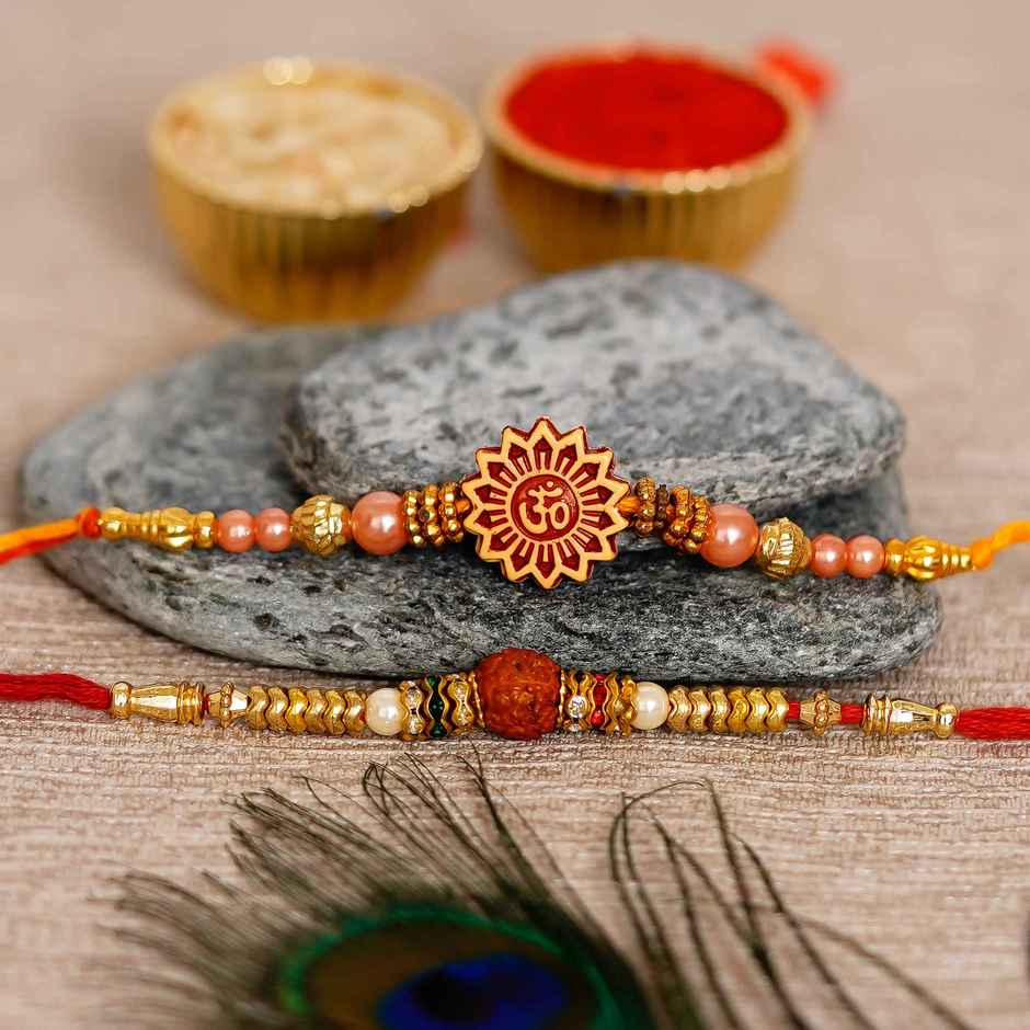 Om Rudraksha Rakhi with Roli Chawal Pack for Brother Raksha Bandhan | Ecraftindia
