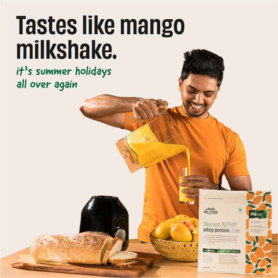 The Whole Truth Whey Protein Isolate+Concentrate Mango Milkshake I 24g Protein