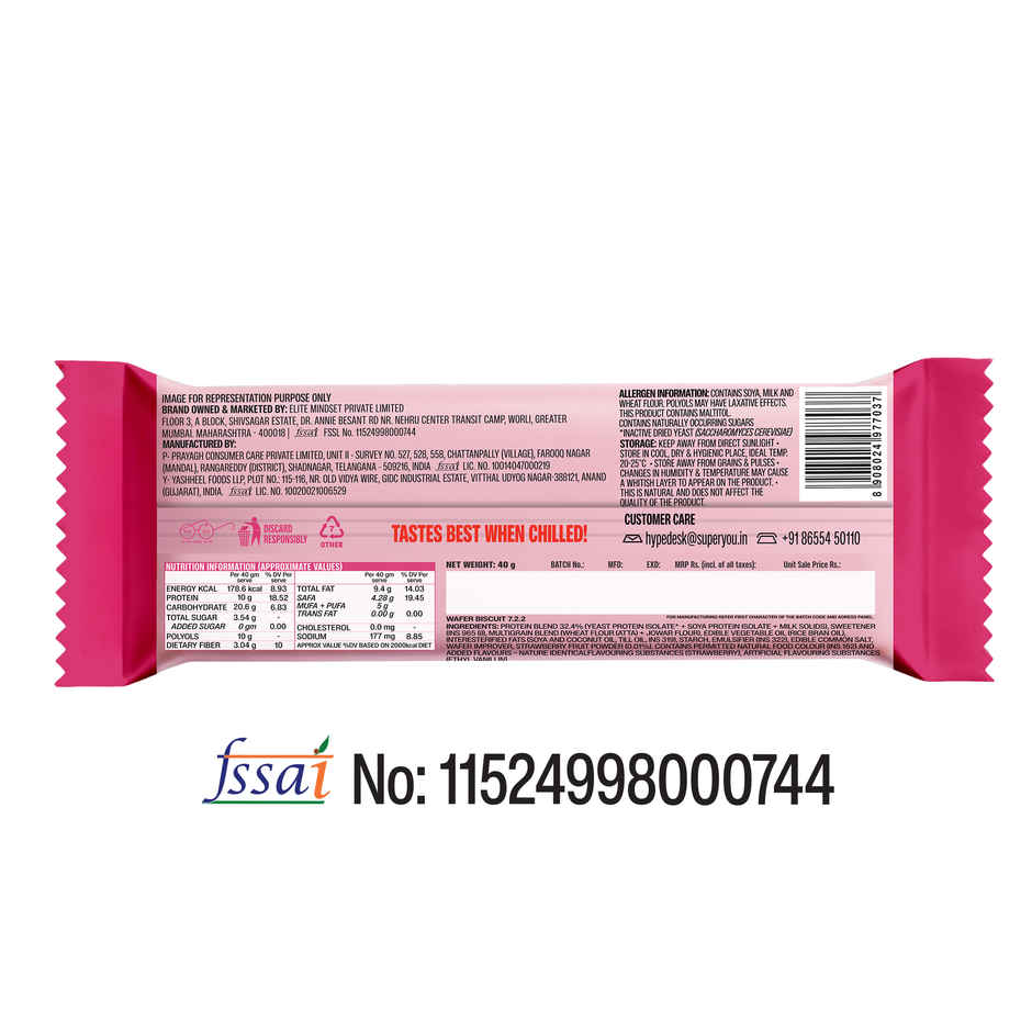 SuperYou 10g Protein Wafer Bar - Strawberry Creme (Made with Atta & Jowar. No Added Sugar.)