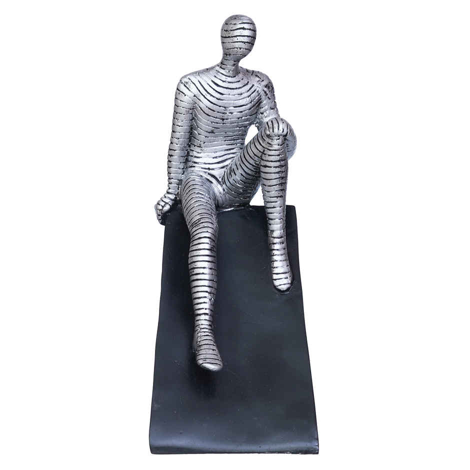 eCraftIndia Silver Man Statue Sitting on Triangle Black Base Human Showpiece