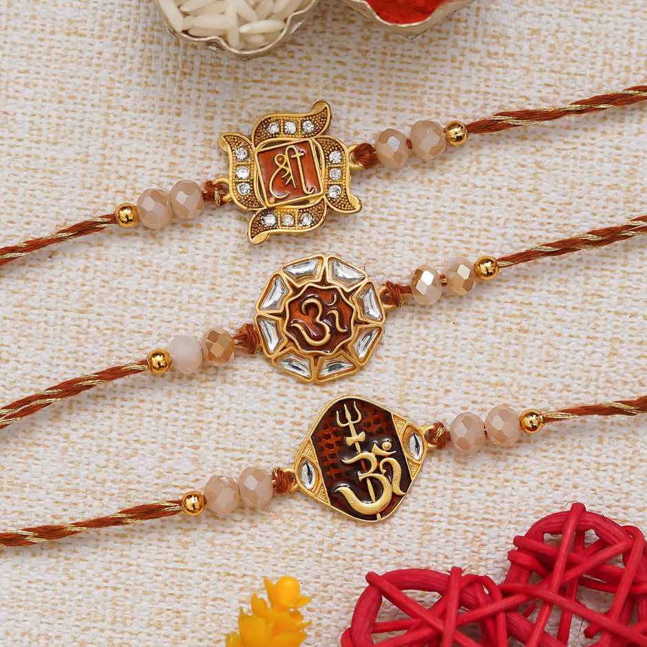 Shri Om Trishul Damru Rakhis with Roli Chawal | Brother Gift | Religious Rakhi | Pack of 3 | Ecraftindia