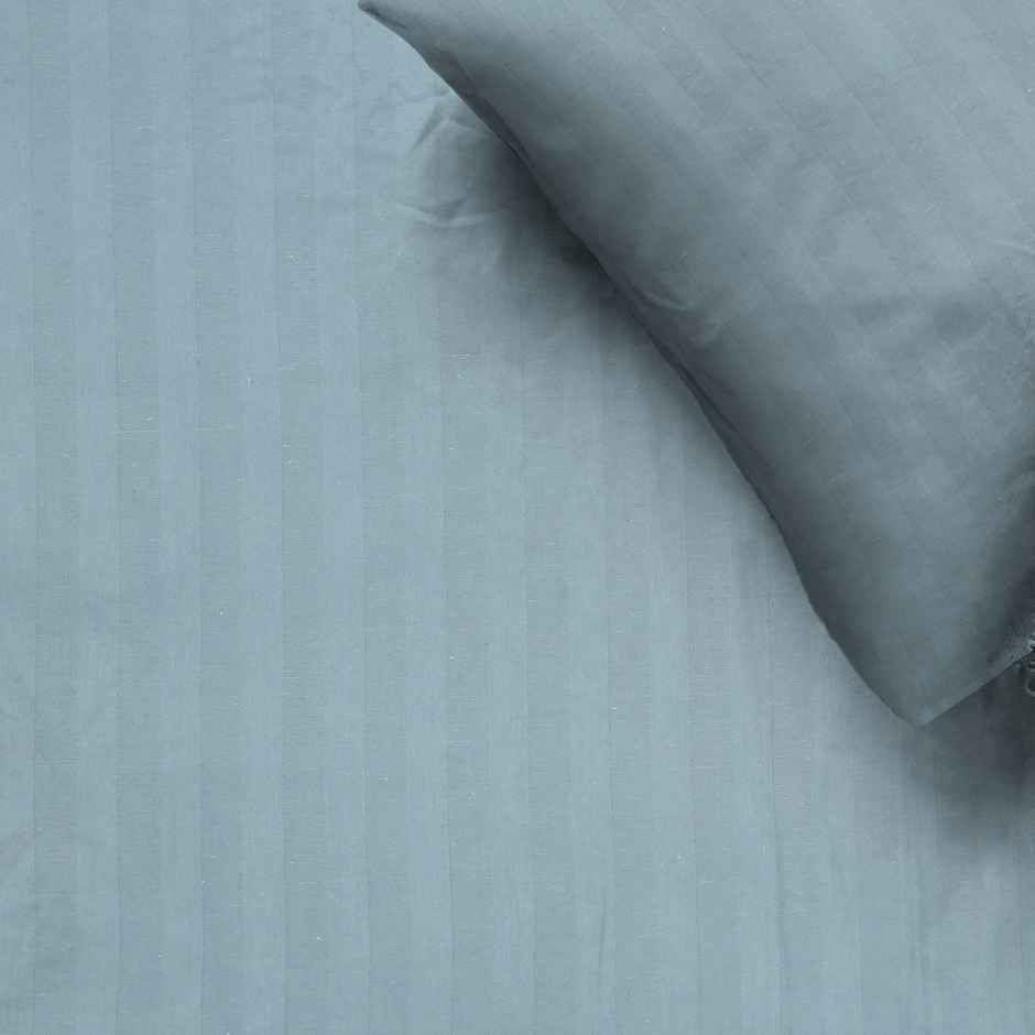 Naksh 100% Cotton 210 Tc Stripes Super King Bedsheet With 2 Pillow Covers - Jean Blue