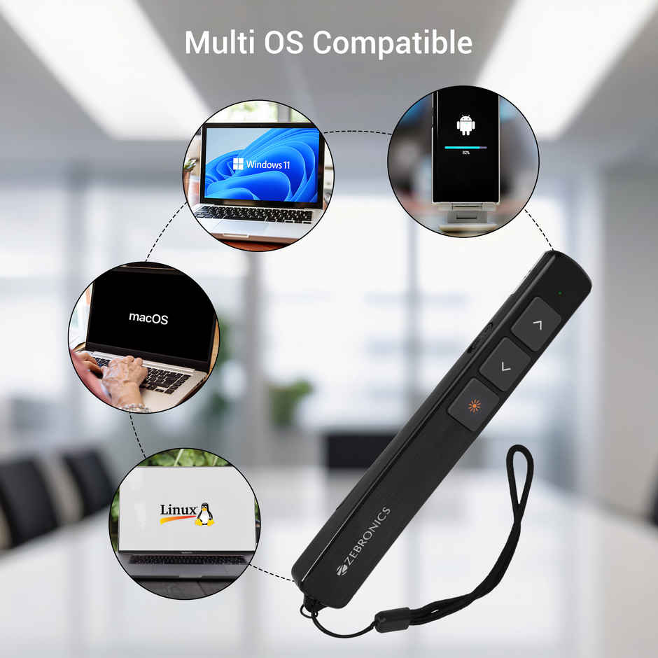 Zebronics PP100, 2.4GHz Wireless LASER Pointer, Power Point Slide Changer, Page Flip Buttons, RED LASER, 10m Wireless Range + 100m LASER Range, Multi - OS | Software Compatible - Black