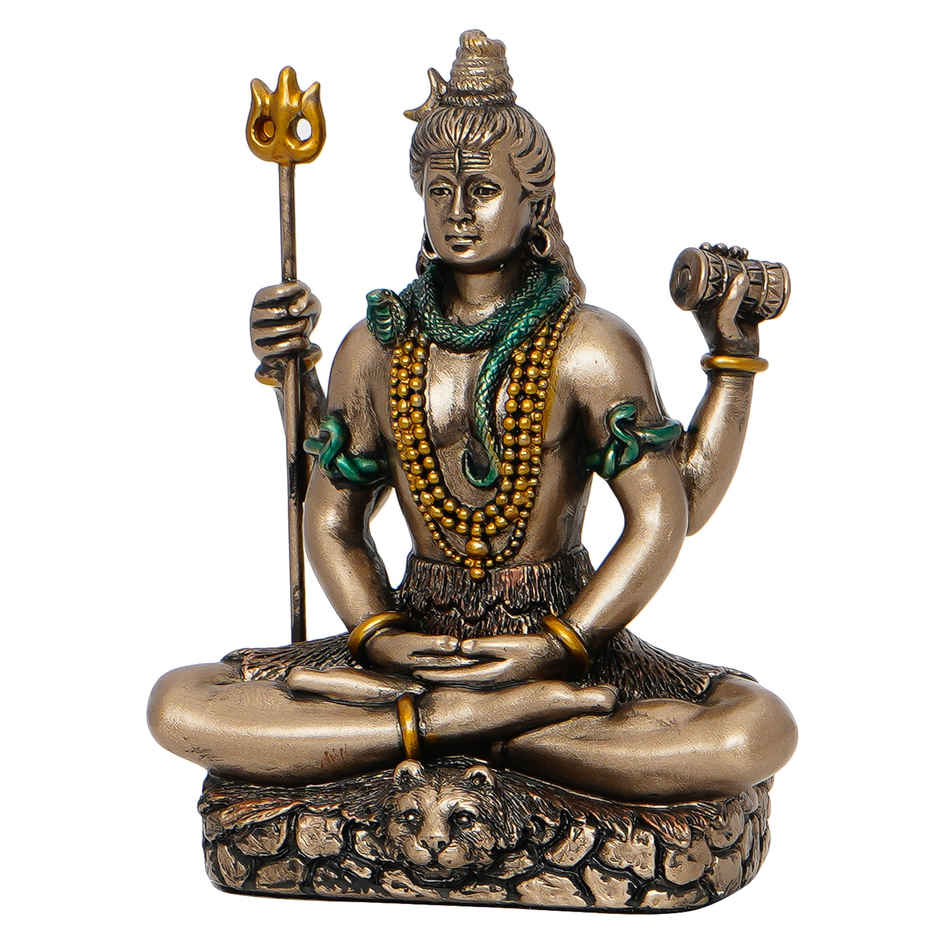 eCraftIndia Brown Resin Meditating Lord Shiva Idol for Home Decor Office Puja Room