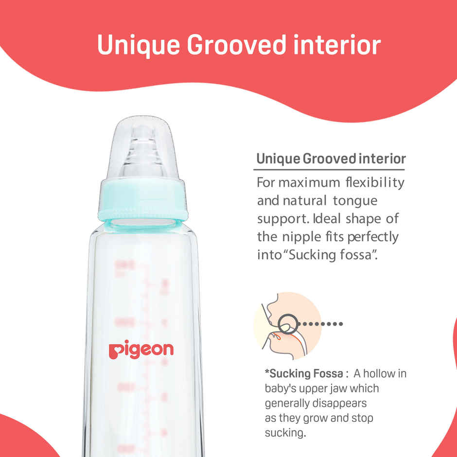 Pigeon Baby Care Glass Feeding Bottle | 240ml | Pale Blue Nipple L