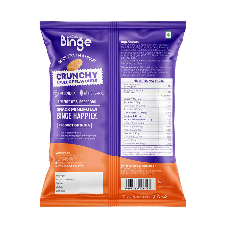 The Healthy Binge Quinoa Baked Chips Smokey Bbq -High Protein And Fibre Combo