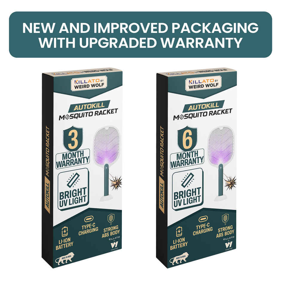 Killato Weird Wolf 2 In 1 UV Light Electric Mosquito Racquet | WHite & Green