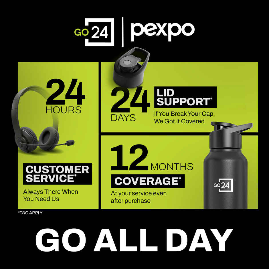 Go24 | Pexpo Stainless Steel Chromo Sports/Fridge Sipper Water Bottle | Knight Black | 1 L