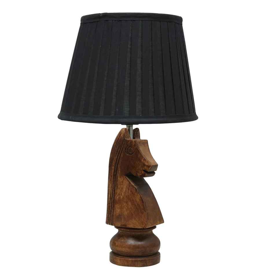 Homesake Rustic Chess Knight Table Lamp | Ribbed Black Shade | Wooden Base | Bedside & Living Room