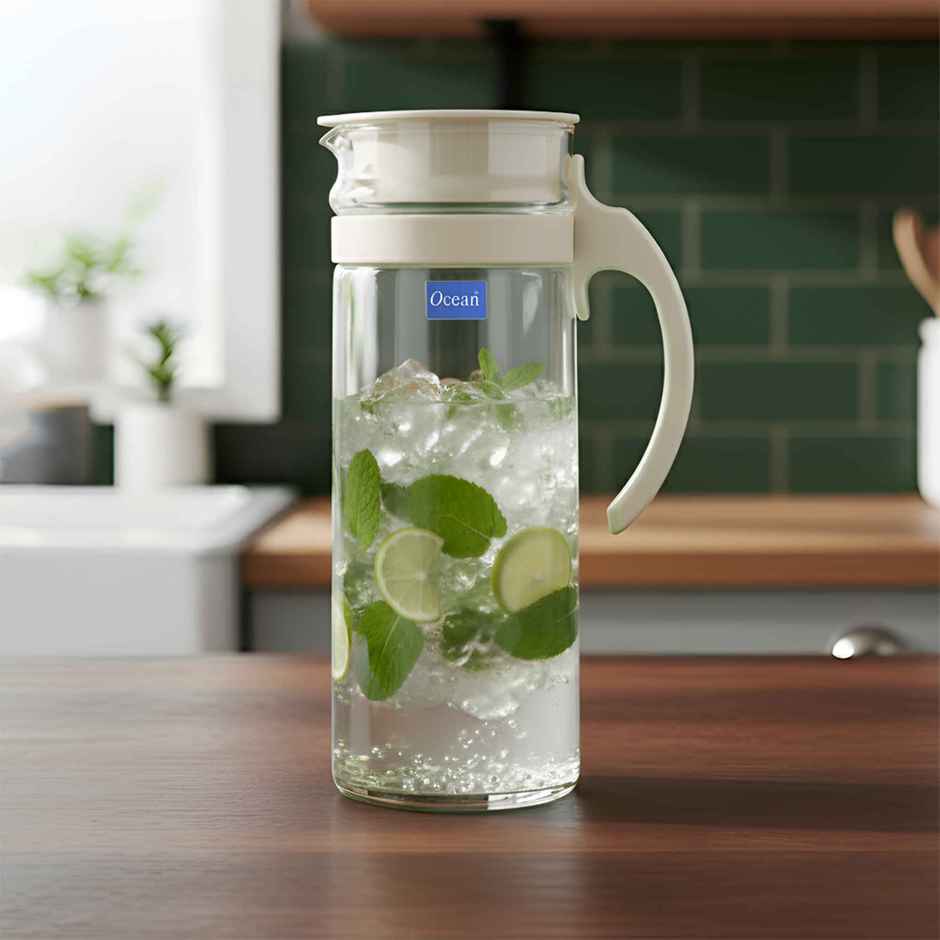 Ocean Patio Pitcher Water Glass Jug | 1.265 L | Transparent | White Lid