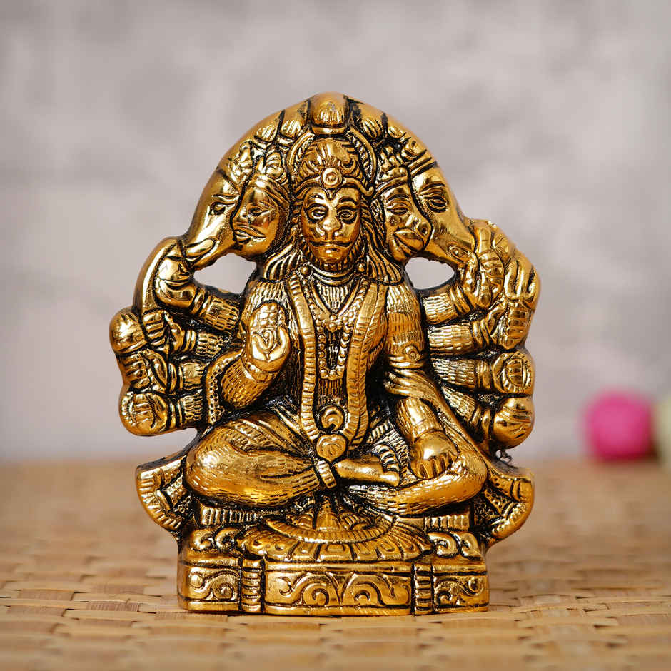 eCraftIndia Golden Metal Handcrafted Lord Panchmukhi Hanuman Statue
