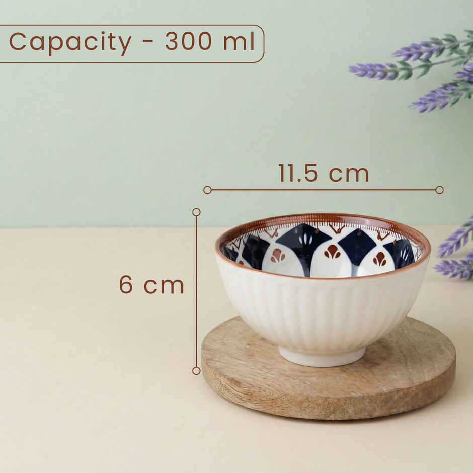 The Earth Store Blue Oriental Ceramic Bowl Set | Microwave & Dishwasher Safe | 300 ml