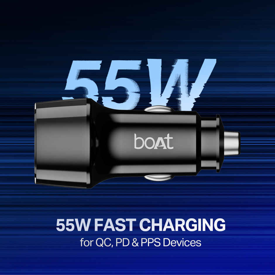 boAt 55W Fast Car charger w/55W fast charging for QC,PD,PPS. | Carbon Black
